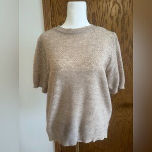 Beige Short Sleeve Knit Sweater